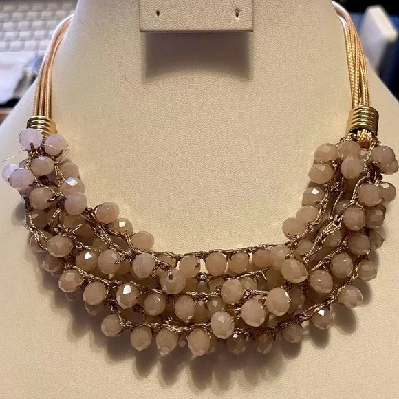 Time Tru Vintage Gold Tone Multi-Strand Pink Beaded Necklace - Picture 7 of 7